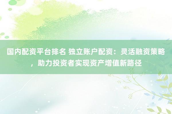 国内配资平台排名 独立账户配资：灵活融资策略，助力投资者实现资产增值新路径