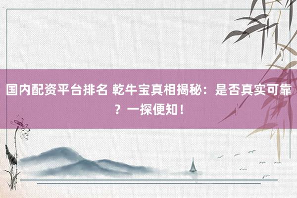 国内配资平台排名 乾牛宝真相揭秘：是否真实可靠？一探便知！