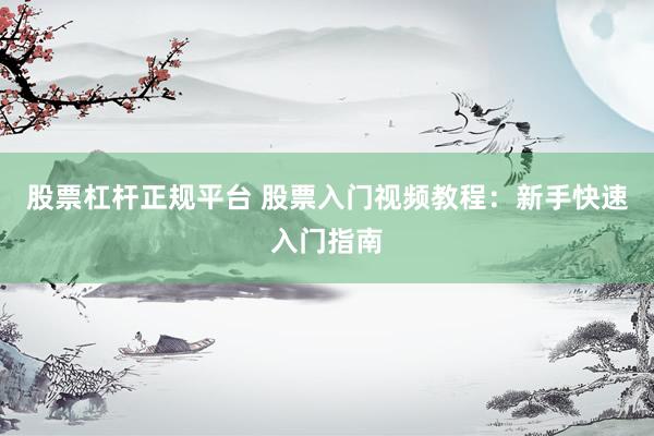 股票杠杆正规平台 股票入门视频教程：新手快速入门指南