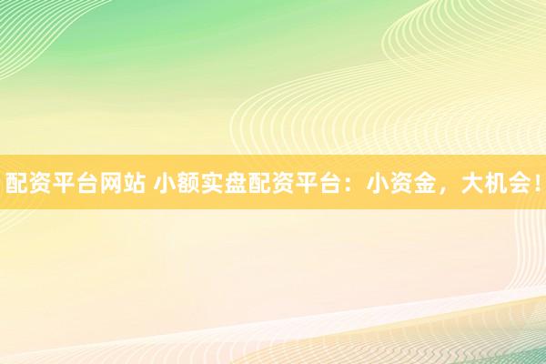 配资平台网站 小额实盘配资平台：小资金，大机会！