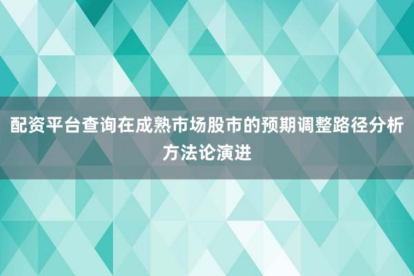 配资平台查询在成熟市场股市的预期调整路径分析方法论演进