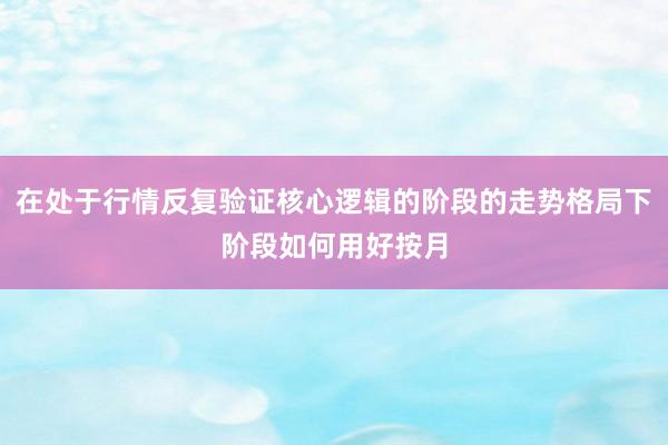 在处于行情反复验证核心逻辑的阶段的走势格局下阶段如何用好按月