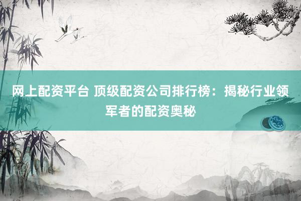 网上配资平台 顶级配资公司排行榜：揭秘行业领军者的配资奥秘