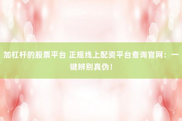 加杠杆的股票平台 正规线上配资平台查询官网：一键辨别真伪！