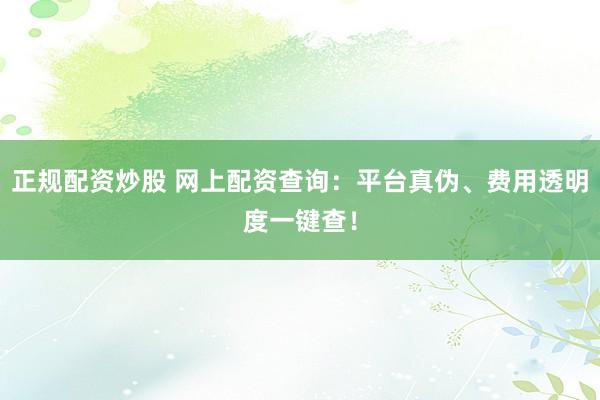 正规配资炒股 网上配资查询：平台真伪、费用透明度一键查！