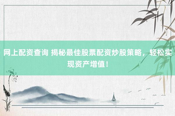 网上配资查询 揭秘最佳股票配资炒股策略，轻松实现资产增值！